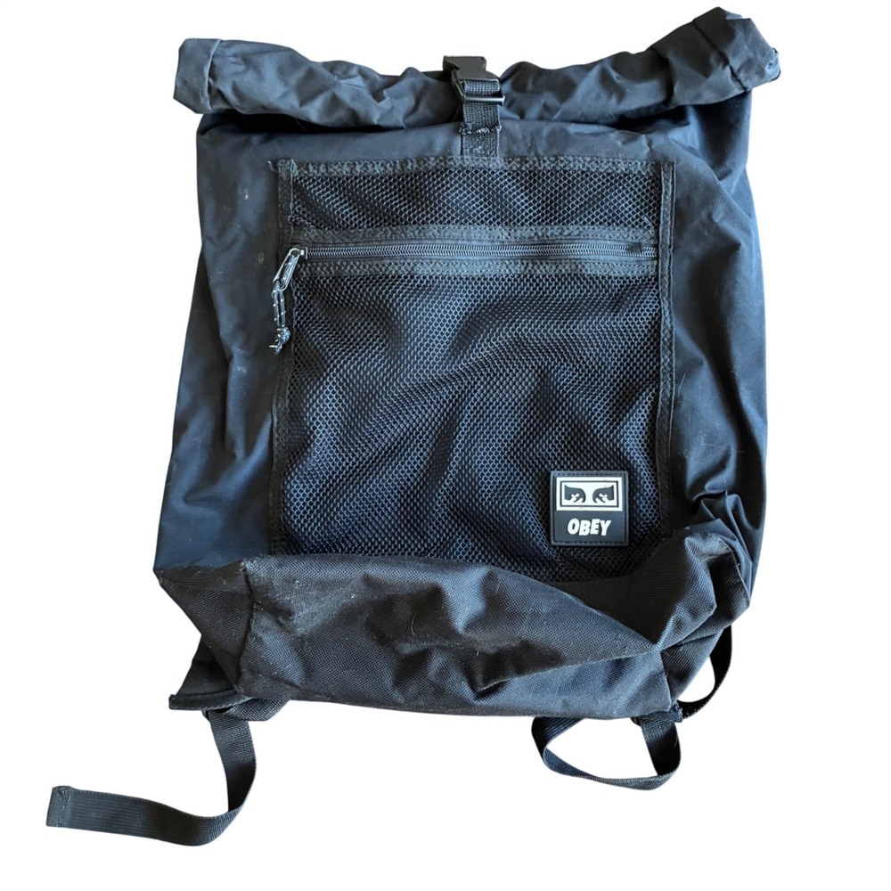 Obey Roll Top Backpack Mens OS Black Good Mesh Pocket Streetwear Utility Bag